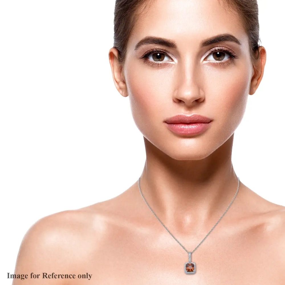 Asscher Cut Tanzanian Sunset Zircon and White Zircon Pendant Necklace - Picture 3 of 6